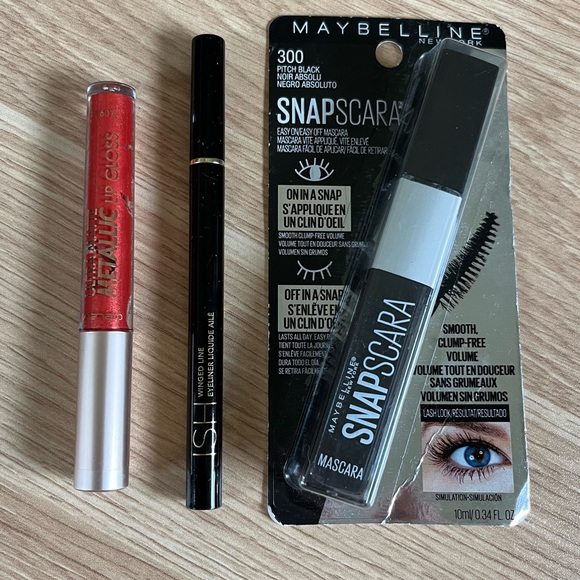 3 Items - Metallic Red Lip Gloss, Maybelline Mascara, and ISH Winged Liner - Picture 3 of 11